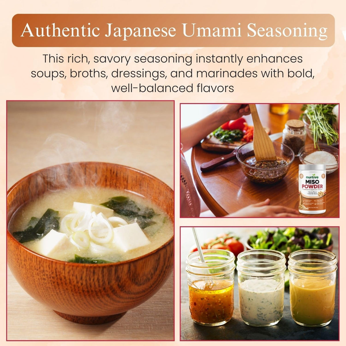 Nurtive Miso Powder sprinkled over a rice bowl for extra flavor