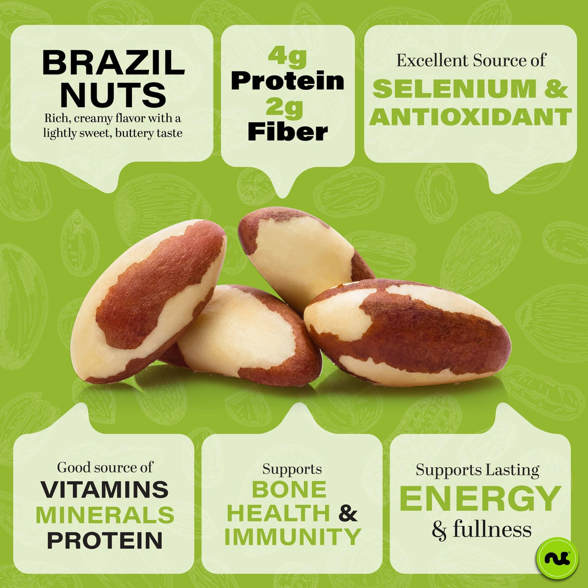 Nut Cravings Brazil nuts close-up highlights crunchy texture for snacking.