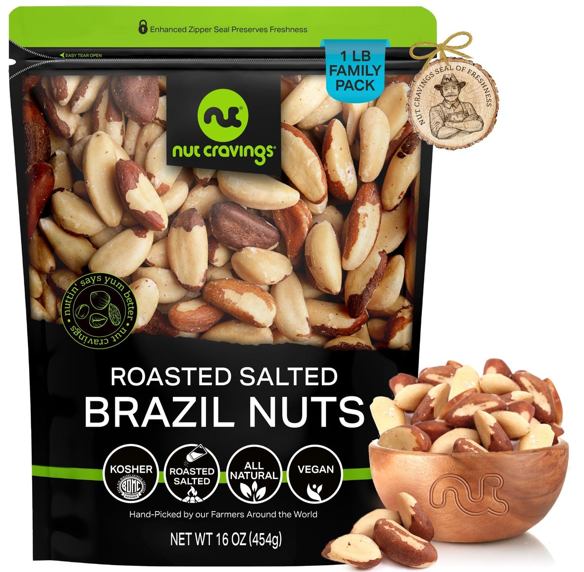 Nut Cravings Brazil nuts roasted and salted with no-shell for easy snacking.