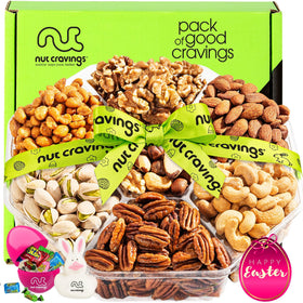 Nut Cravings Easter gift basket with premium nuts for sharing on special occasions.