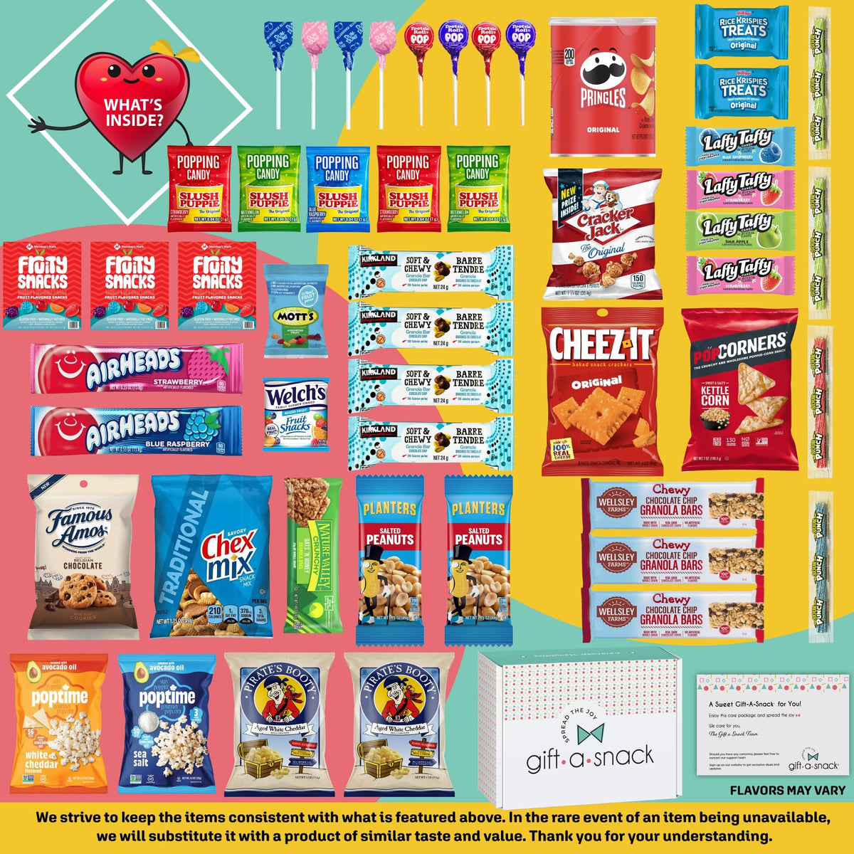 Nut Cravings Gift A Snack variety pack displays cookies, candies, and chips for every taste.