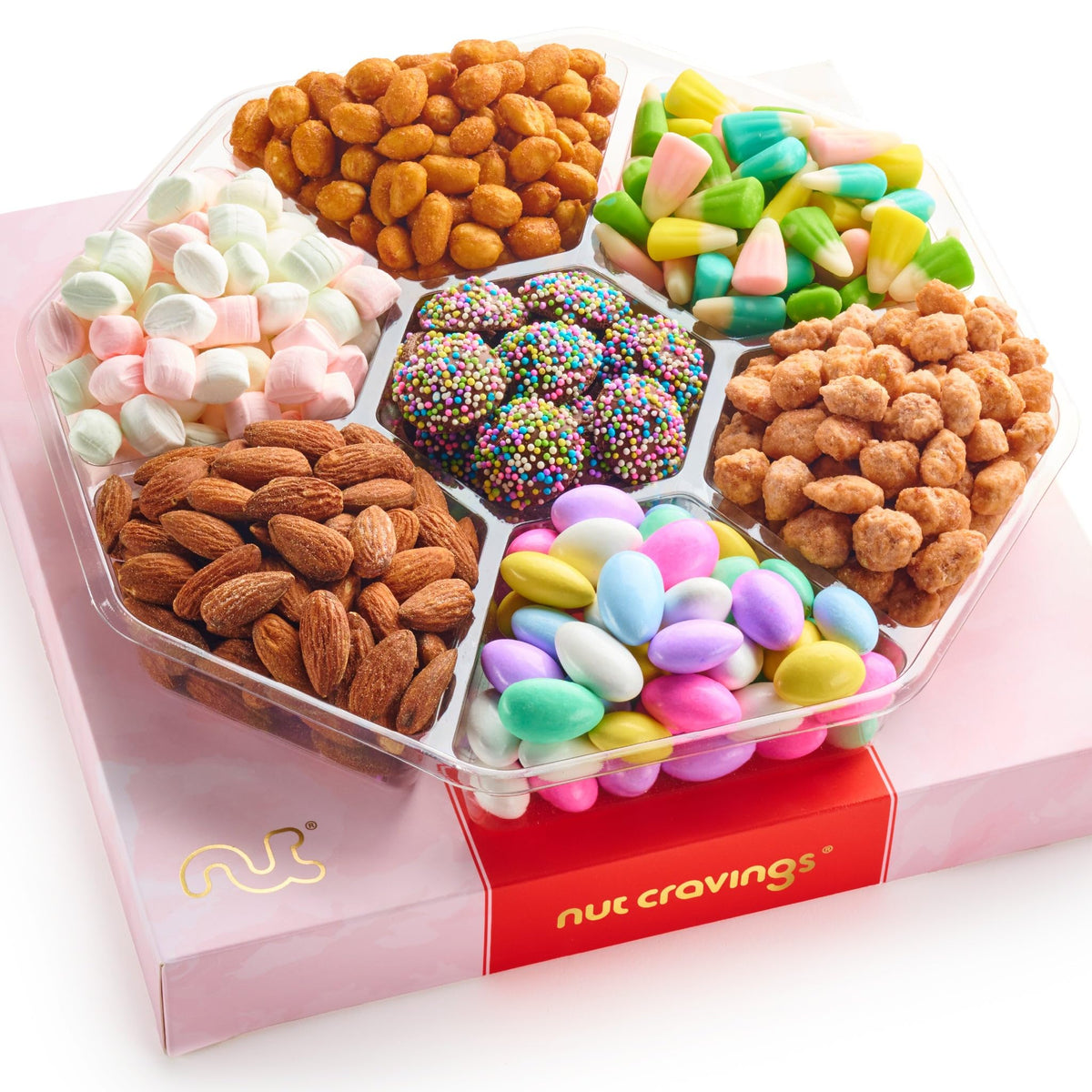 Nut Cravings gift box with red and gold bow, ideal for gifting occasions