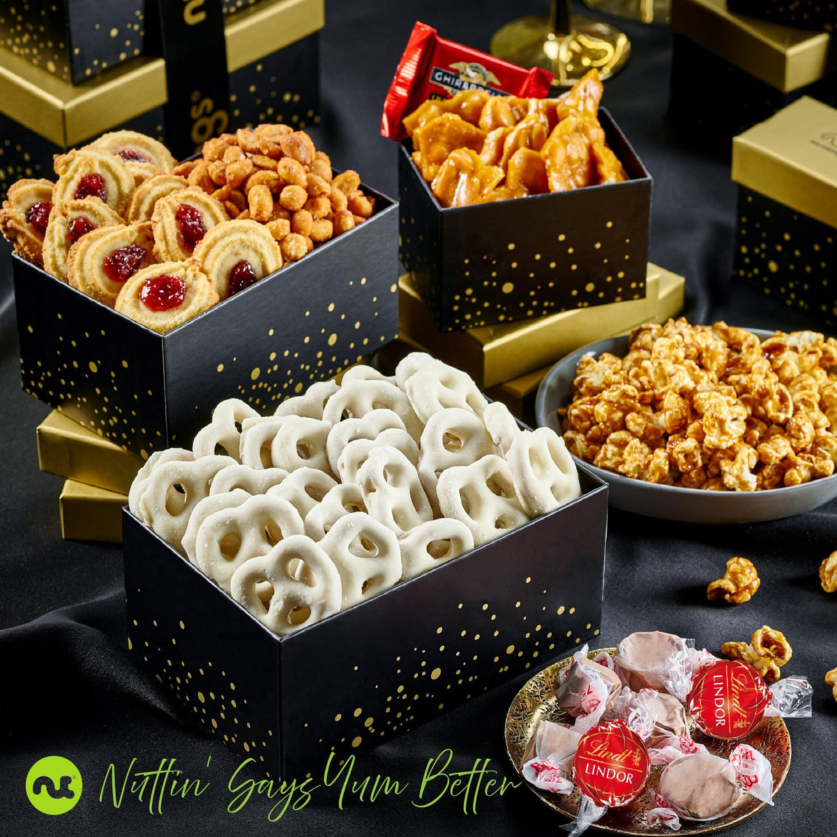 Nut Cravings gift tower level 2 close-up showing additional treats.
