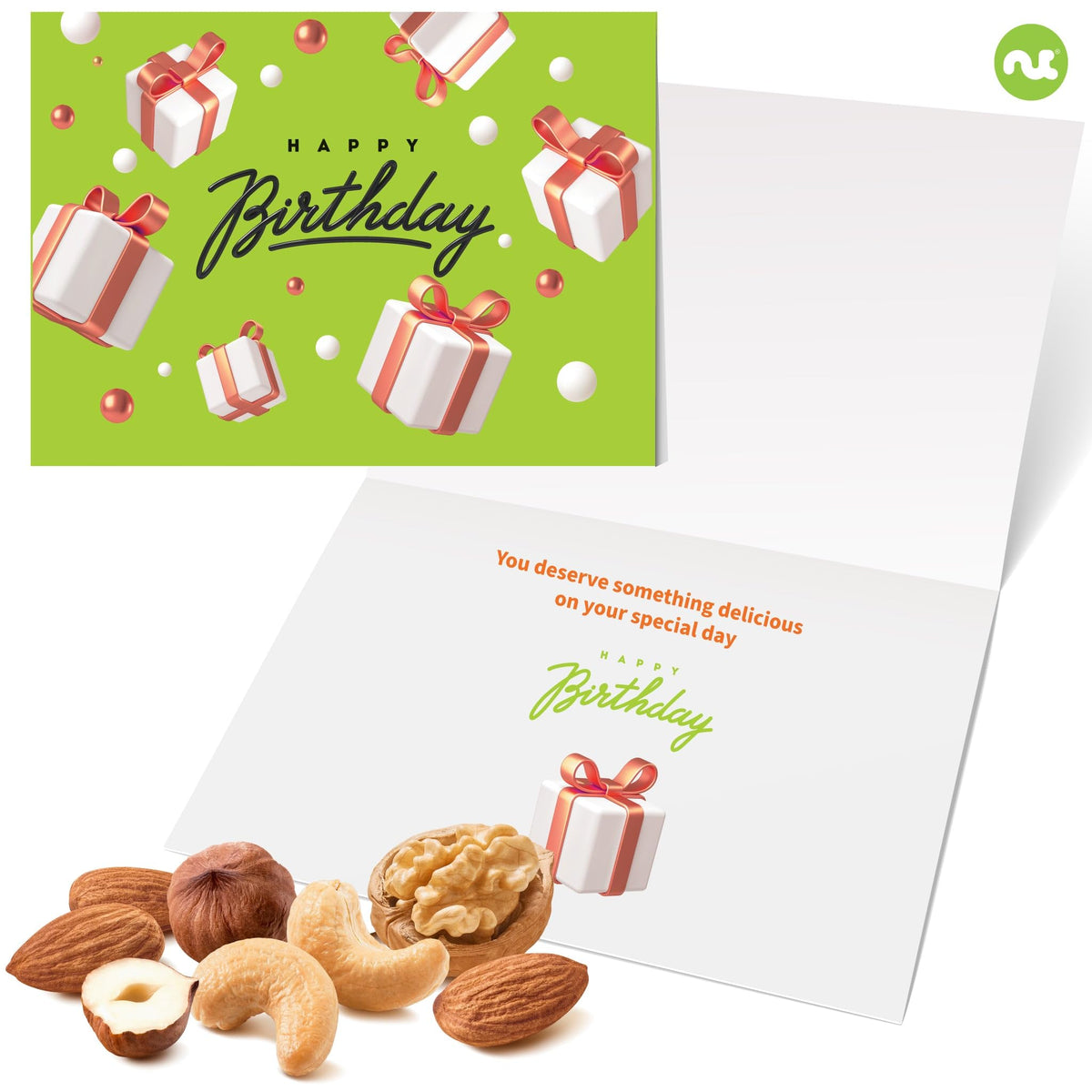 Nut Cravings Happy Birthday ribbon adds a luxe celebratory detail.