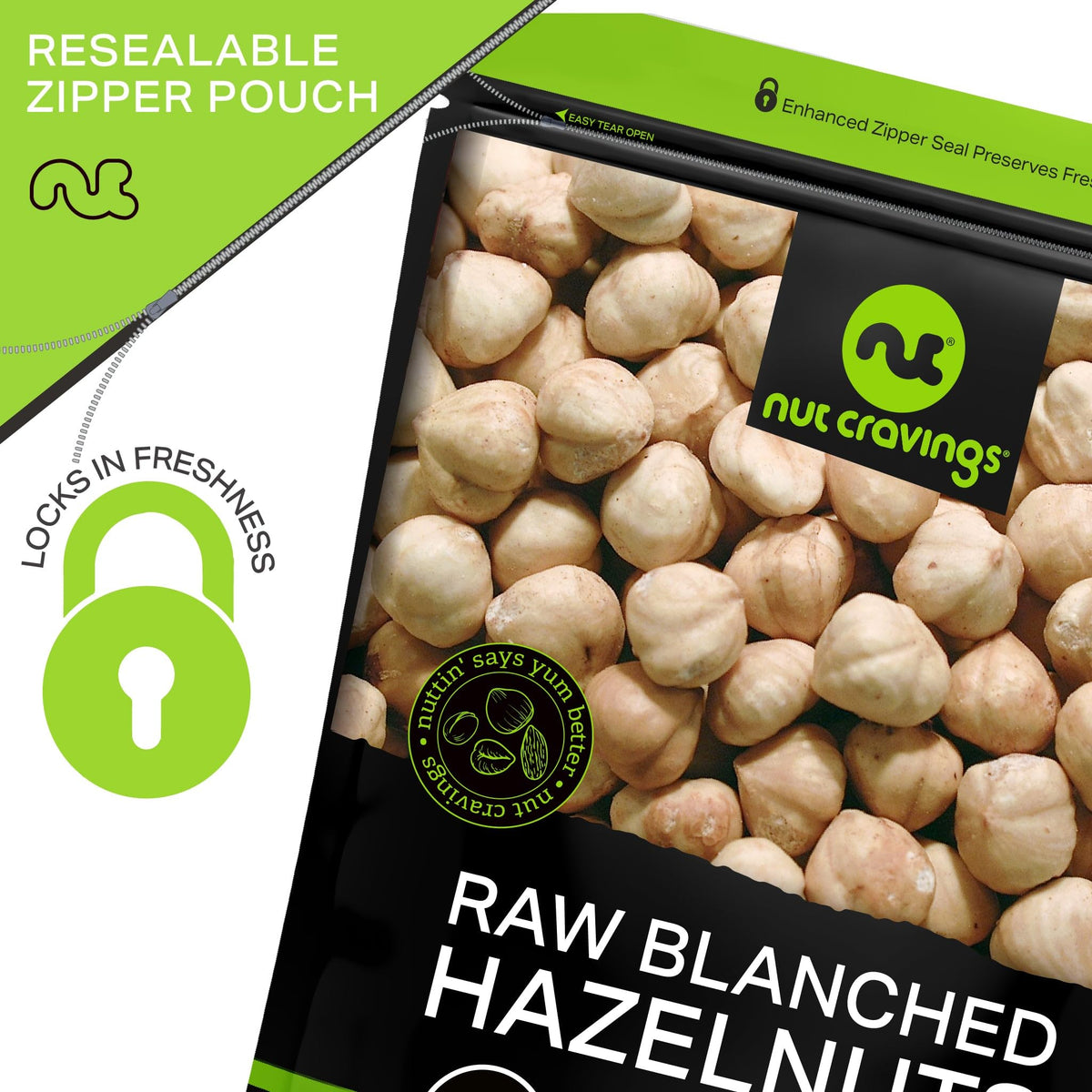 Nut Cravings hazelnuts complement seafood, salads, and pizza toppings.