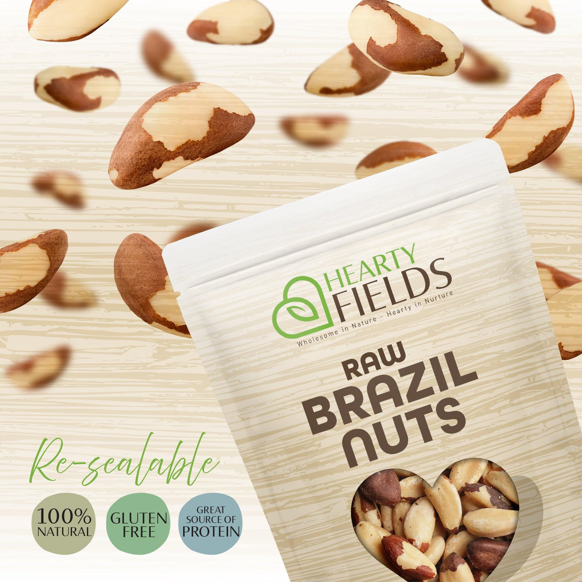 Nut Cravings Hearty Fields Brazil nuts closeup, creamy texture from raw, unsalted processing.