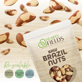 Nut Cravings Hearty Fields Brazil nuts closeup, creamy texture from raw, unsalted processing.