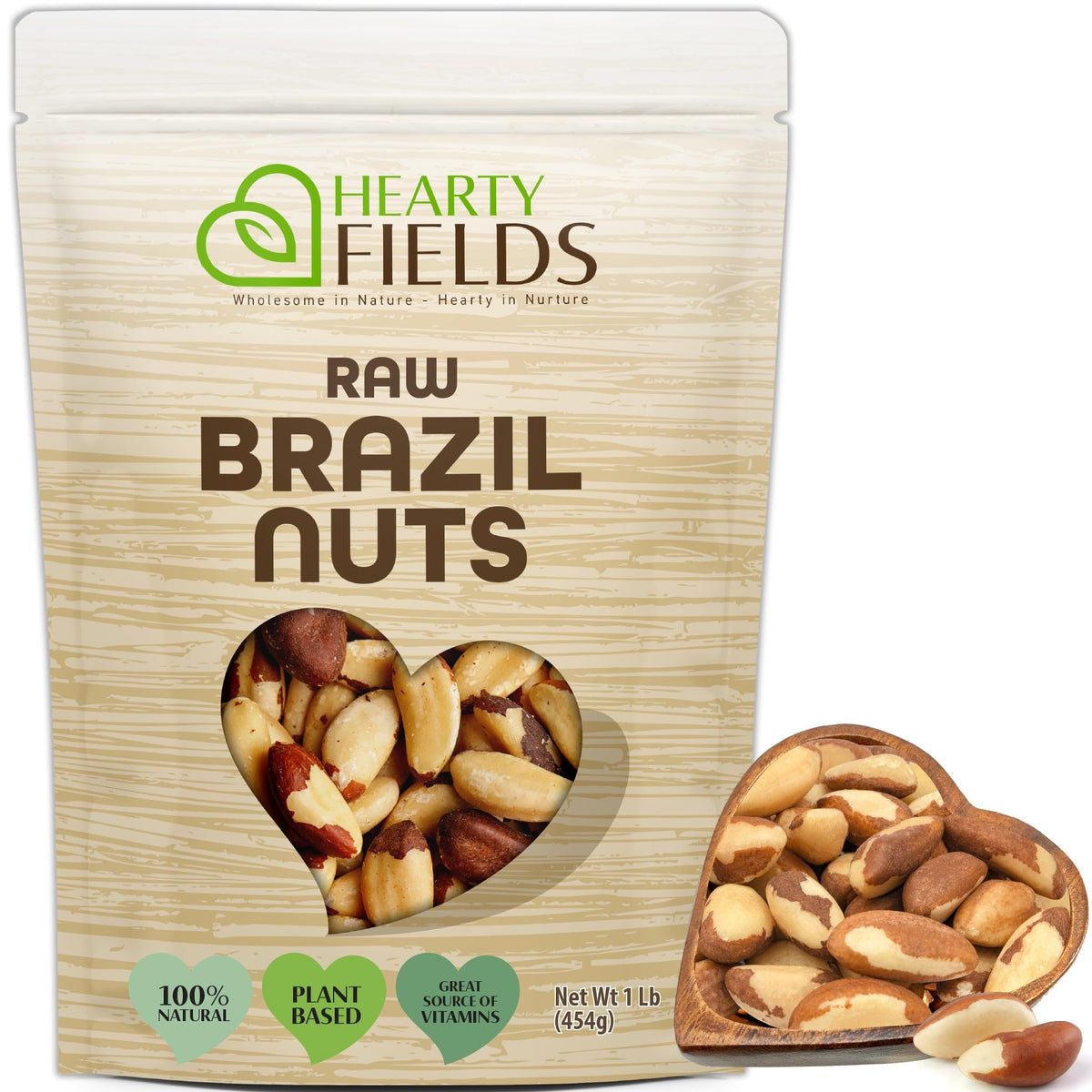 Nut Cravings Hearty Fields Brazil nuts in packaging, convenient unsalted snack.