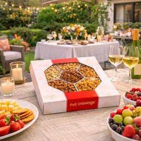 Nut Cravings hexagonal-storage-box-window highlights sturdy, premium design.