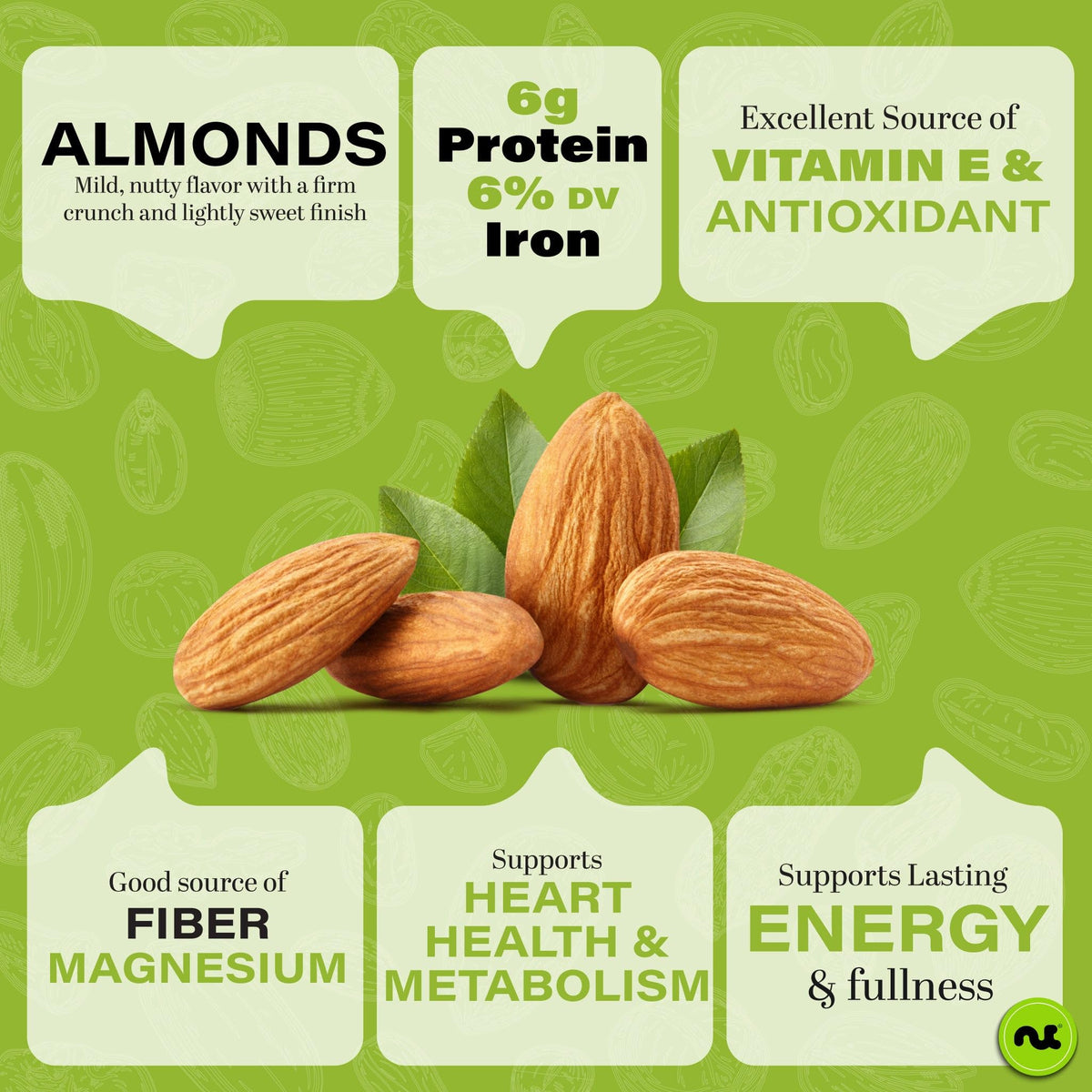 Nut Cravings in-shell almonds resealable bag showing freshness and convenience
