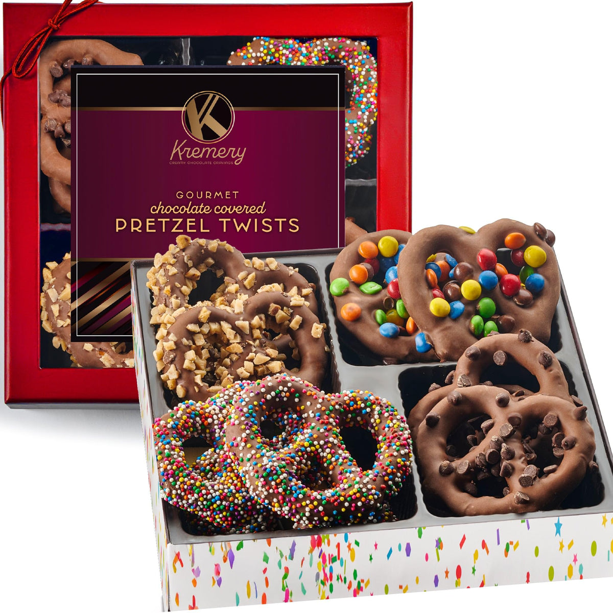 Kremery Creamy Chocolate Cravings gift box front view, ideal for gifting.