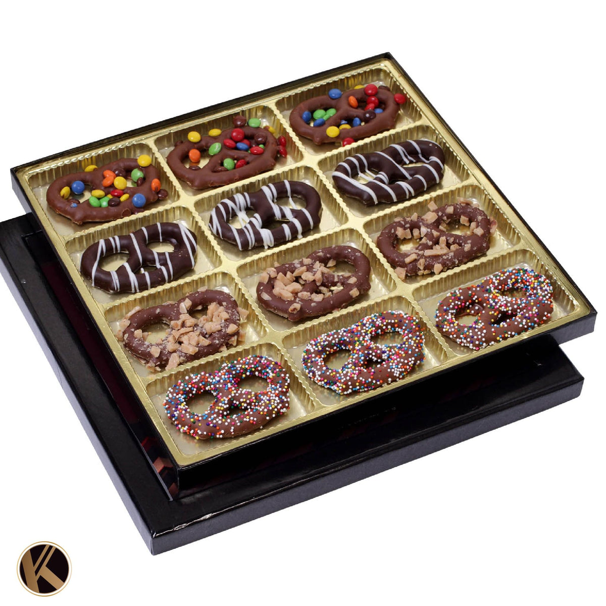 Nut Cravings Kremery pretzel twists topped with candy-coated accents add color and texture to snacking.