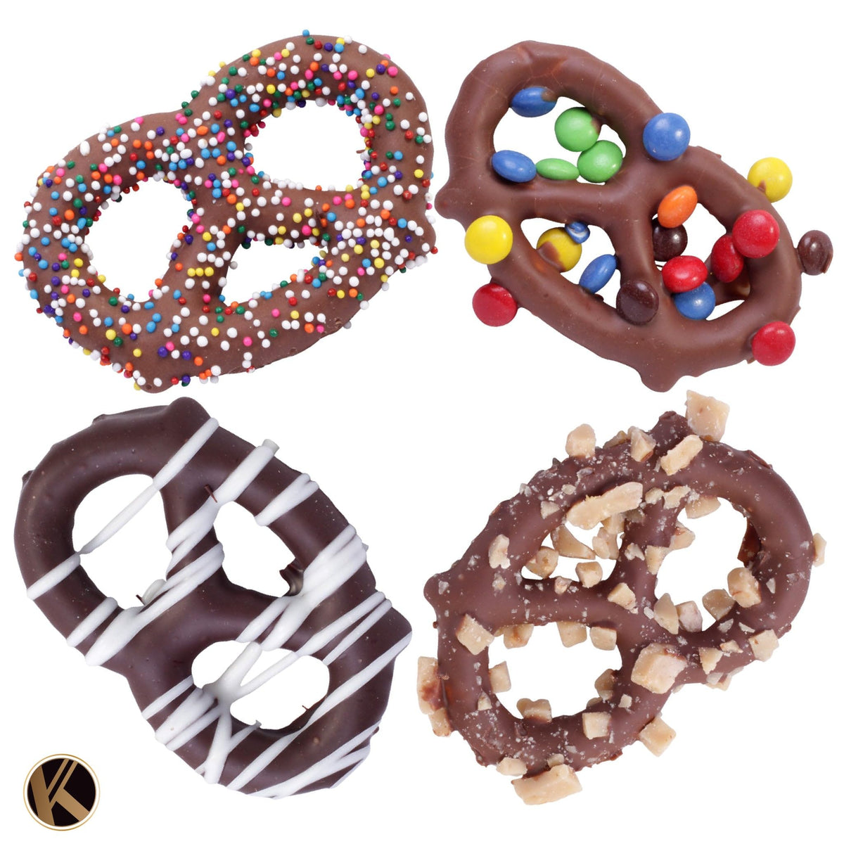 Nut Cravings Kremery pretzel twists with sprinkles and Heath bits spark playful crunch.