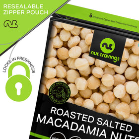 Nut Cravings macadamia farm fresh shot suggesting premium farm-to-bag quality