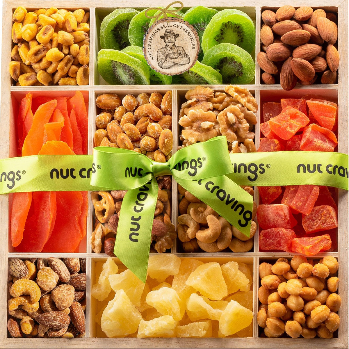 Nut Cravings gift tray with assorted nuts for sharing and gifting.