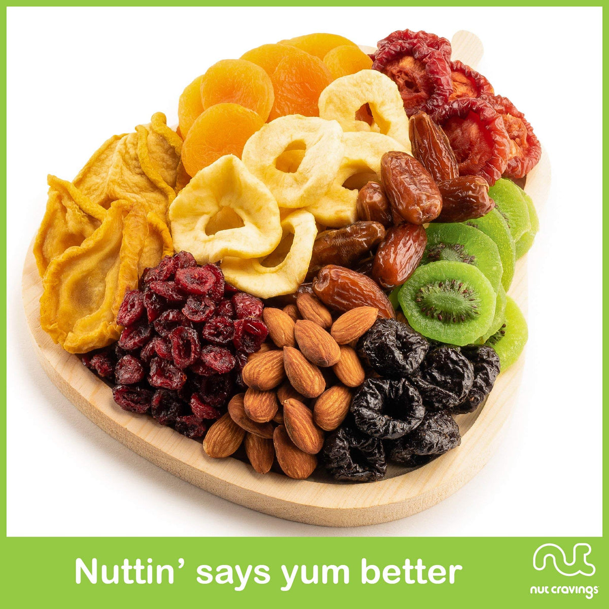 Nut Cravings dried dates and prunes on the tray for on-the-go energy.