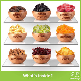 Nut Cravings dried cranberries on the pear tray for a tangy snack option.