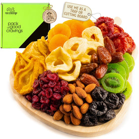 Nut Cravings pear-shaped tray with almonds and dried fruits for a healthy snack.