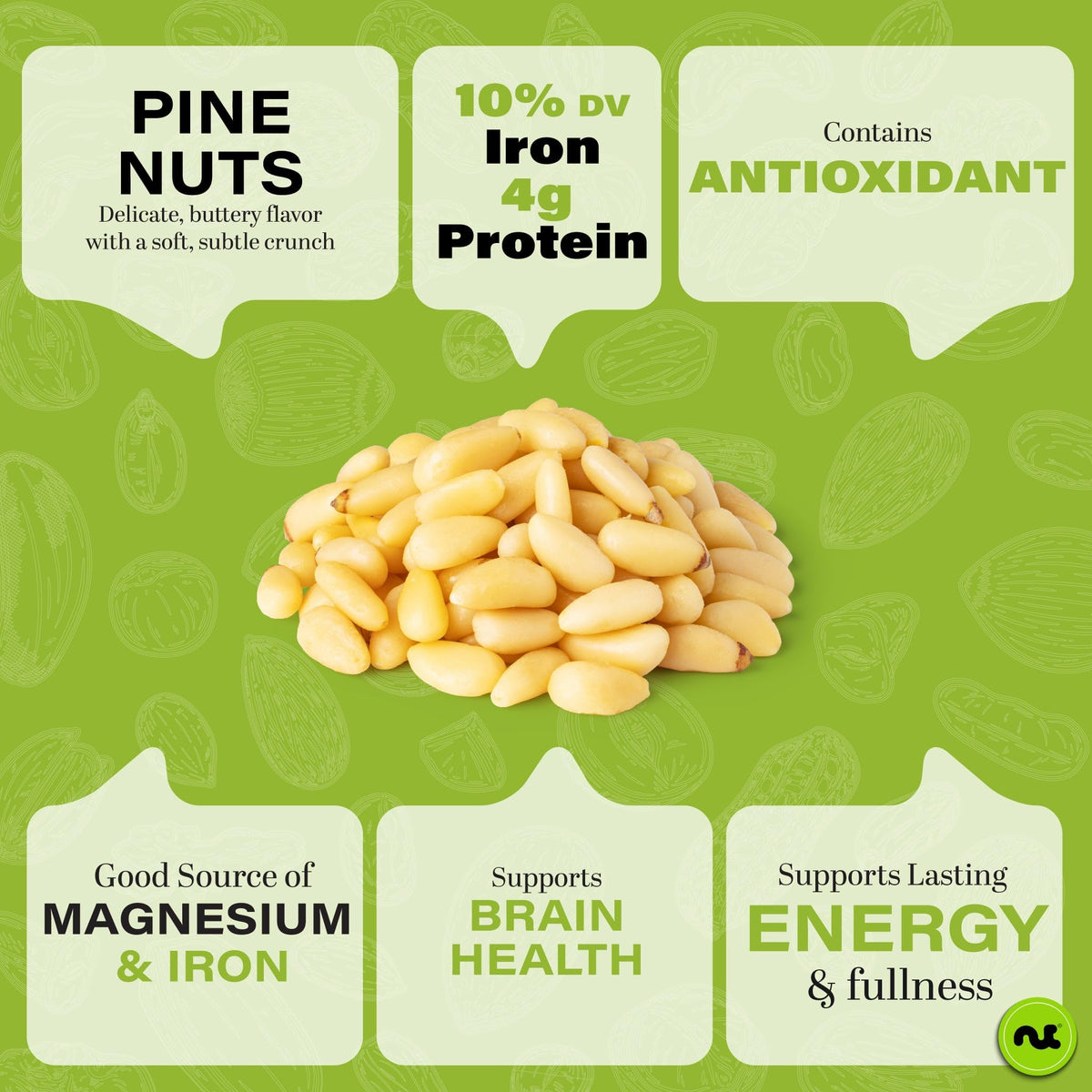 Nut Cravings pine nuts close-up highlighting delicate flavor