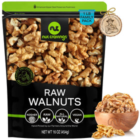 Nut Cravings raw walnuts halves in bag for snacking and baking