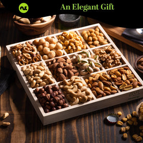 Nut Cravings red and gold ribbon wrapping enhances gift-worthy appeal