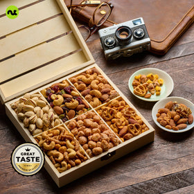 Nut Cravings reusable wooden crate offers an eco-friendly gifting option.