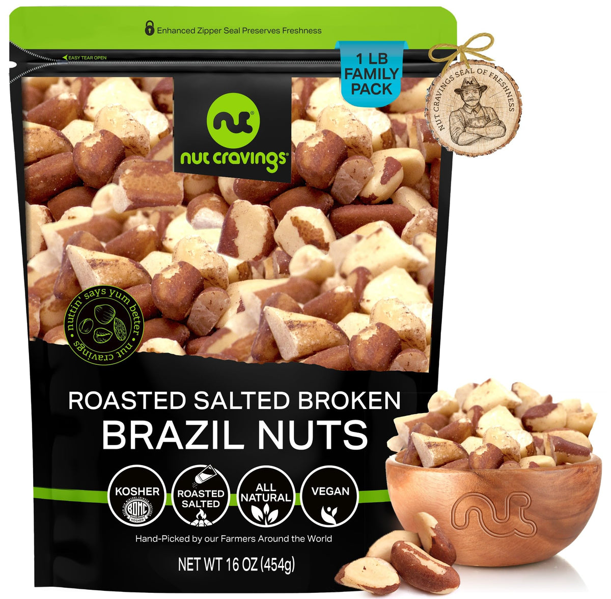 Nut Cravings roasted broken Brazil nuts in bag for convenient snacking