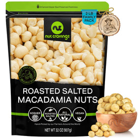 Nut Cravings roasted salted macadamia nuts in bulk bag for easy snacking.