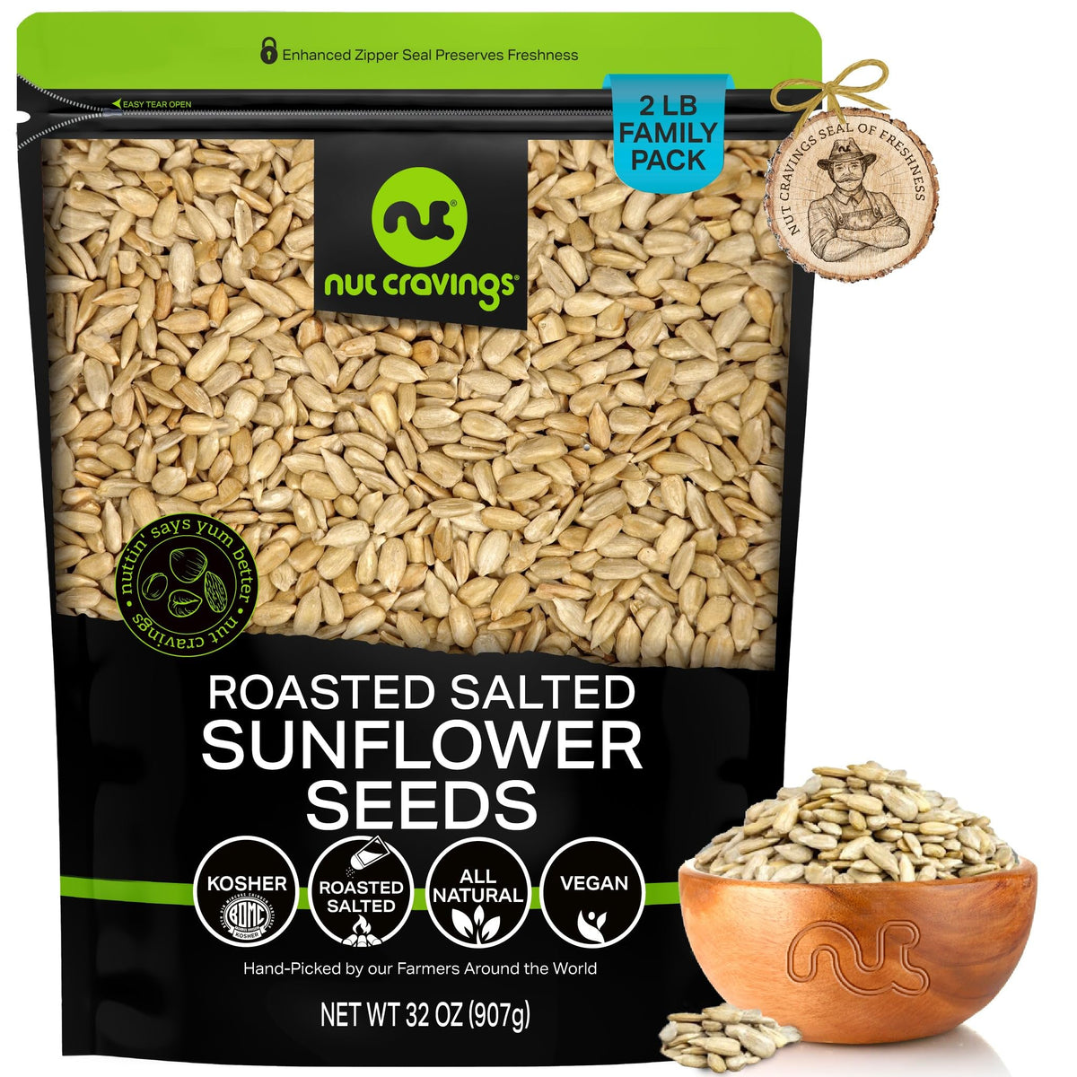 Nut Cravings roasted sunflower seeds no-shell bulk bag for easy, mess-free snacking.