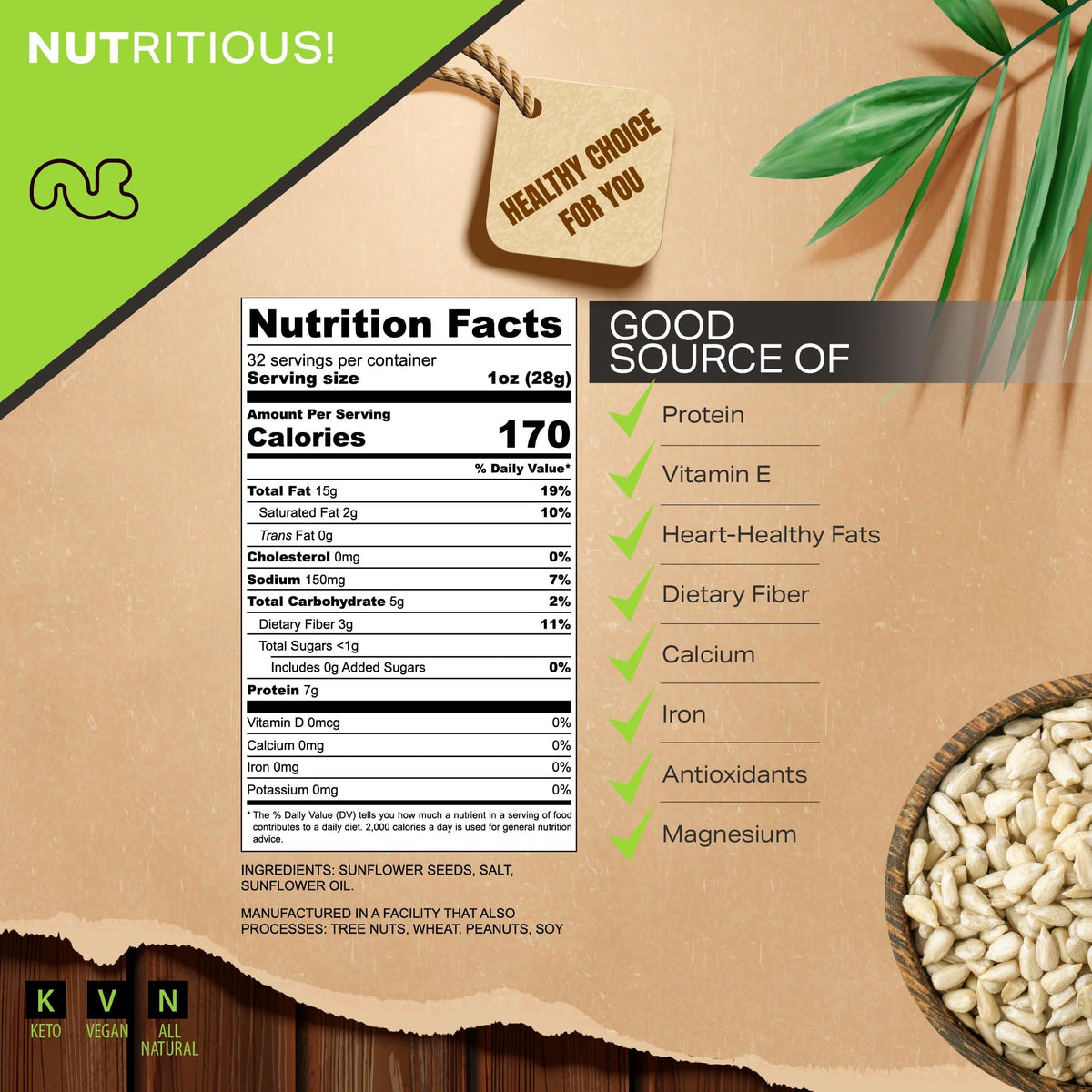 Nut Cravings resealable bag keeps seeds fresh for daily snacking.