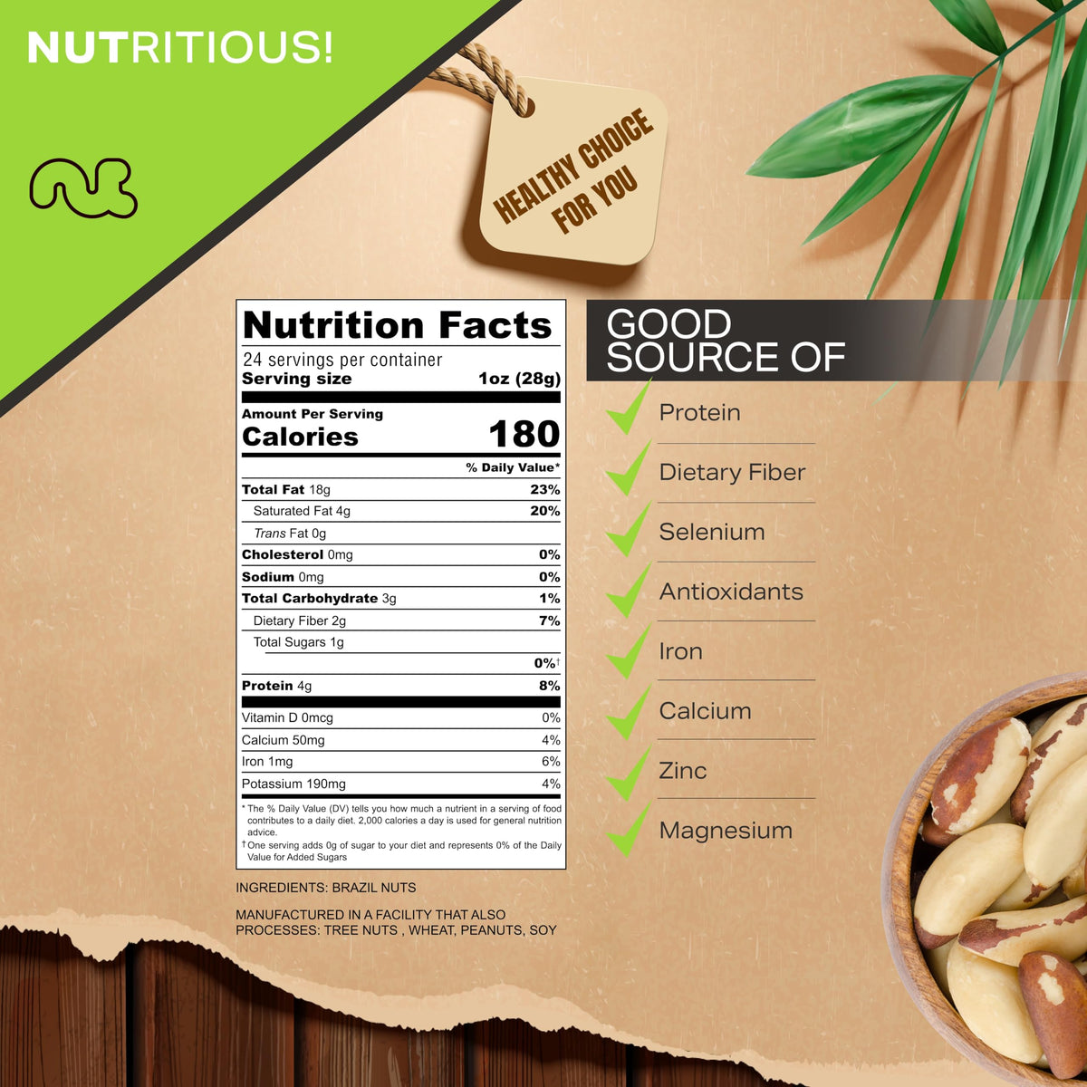 Nut Cravings resealable bag keeps Brazil nuts fresh for on-the-go snacking.