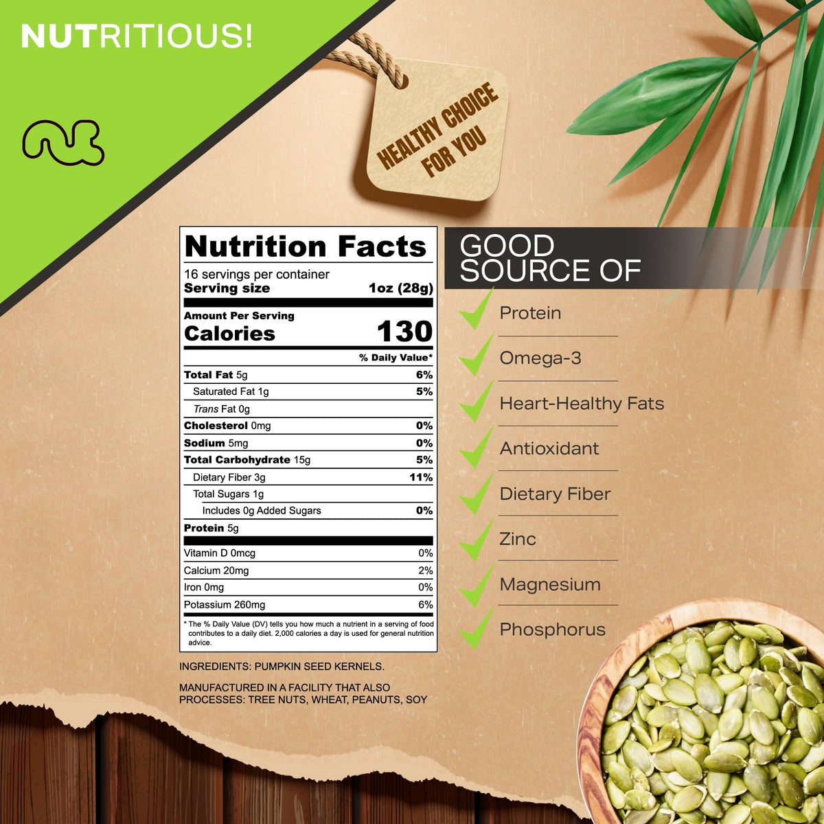 Nut Cravings unsalted pumpkin seeds ready to add to salads or snacks.