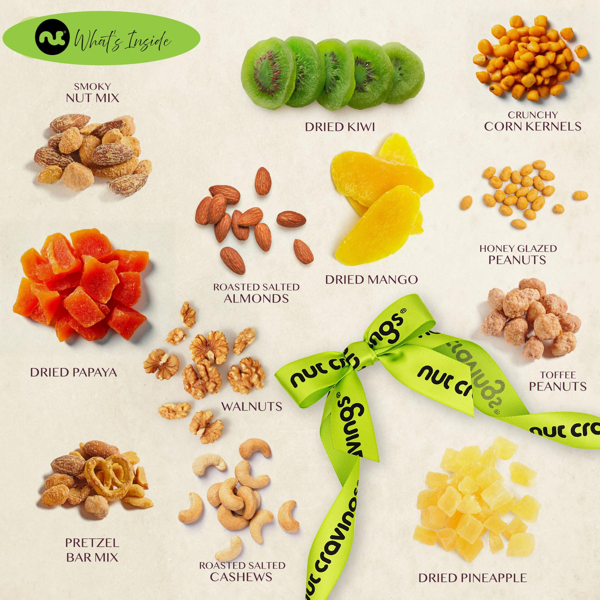 Nut Cravings wooden tray close-up highlights premium presentation.
