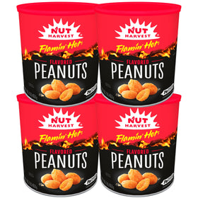 Nut Harvest Flamin' Hot Peanuts 4-pack canisters for convenient on-the-go snacking.