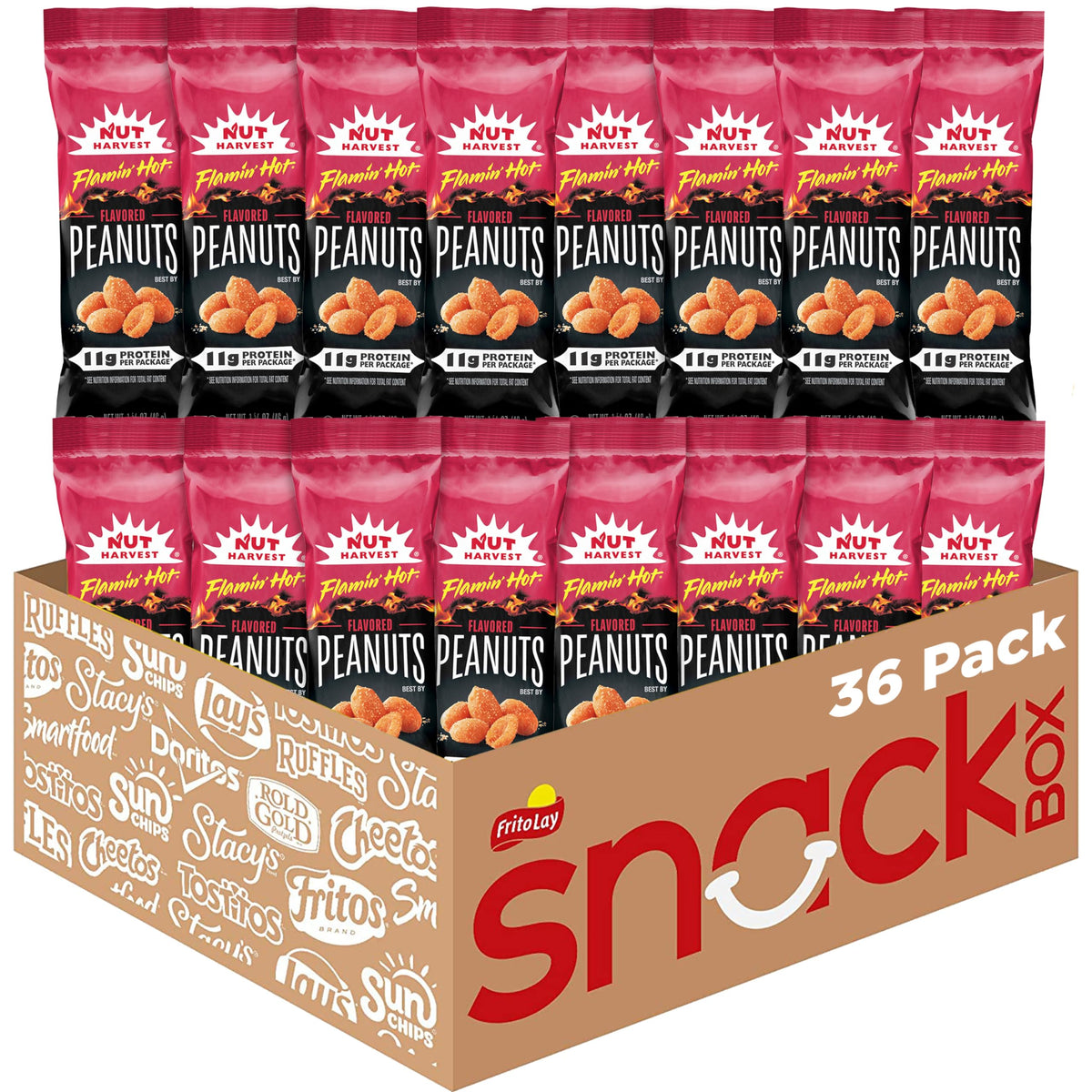 Nut Harvest Flamin' Hot Peanuts bag front view, ideal for on-the-go snacking.