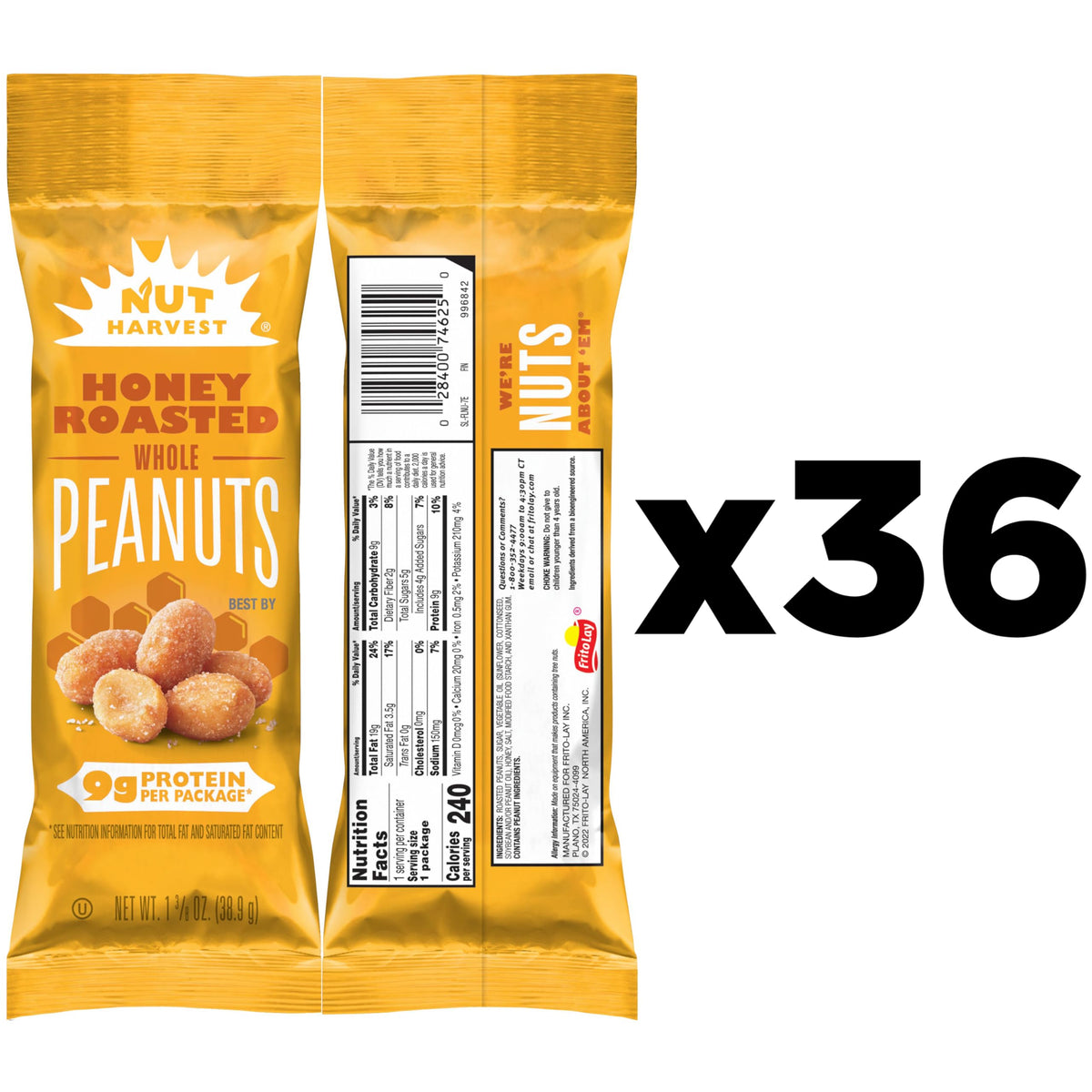 Nut Harvest honey roasted peanuts 36-pack, ideal for sharing or pantry stocking