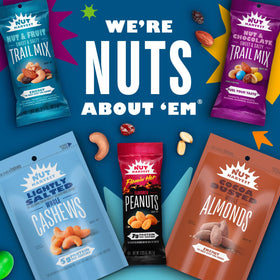 Nut Harvest Nut & Chocolate Mix ingredients showcase peanuts, chocolate, almonds, cashews