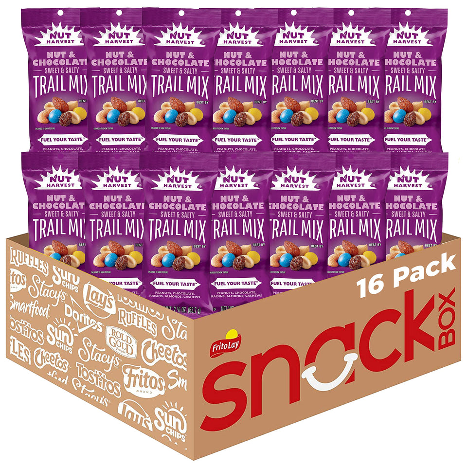 Nut Harvest Nut & Chocolate Mix pack with portable 2.25 oz snack bags.