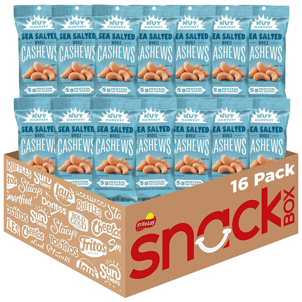 Nut Harvest sea salted whole cashews in a resealable pack for freshness.