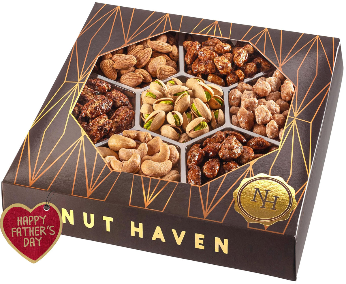 Nut Haven gift box dimensions and weight signaling generous 1.8 lb assortment.