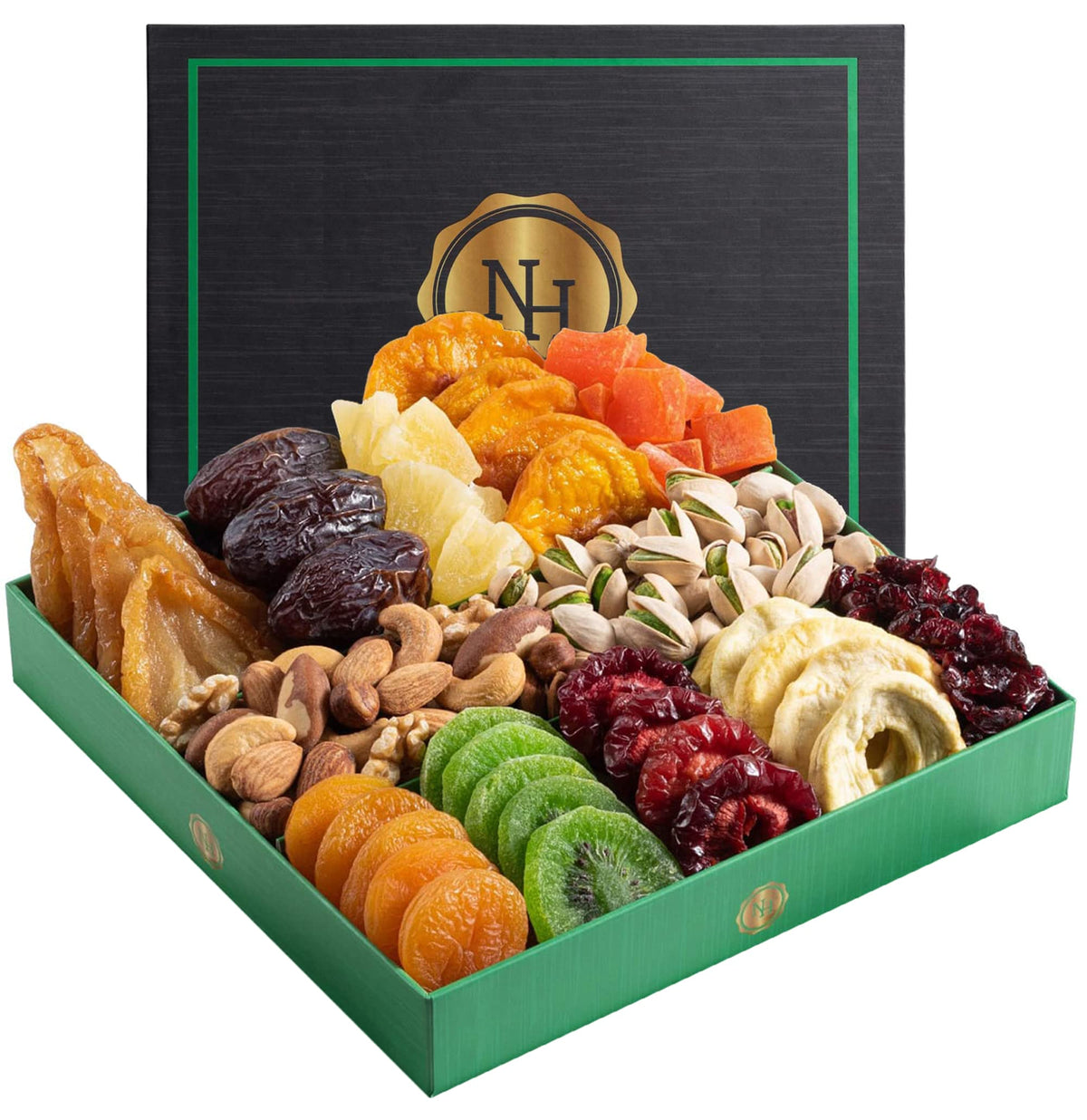 Nut Haven gift basket packaging showcasing elegant presentation for gifting.
