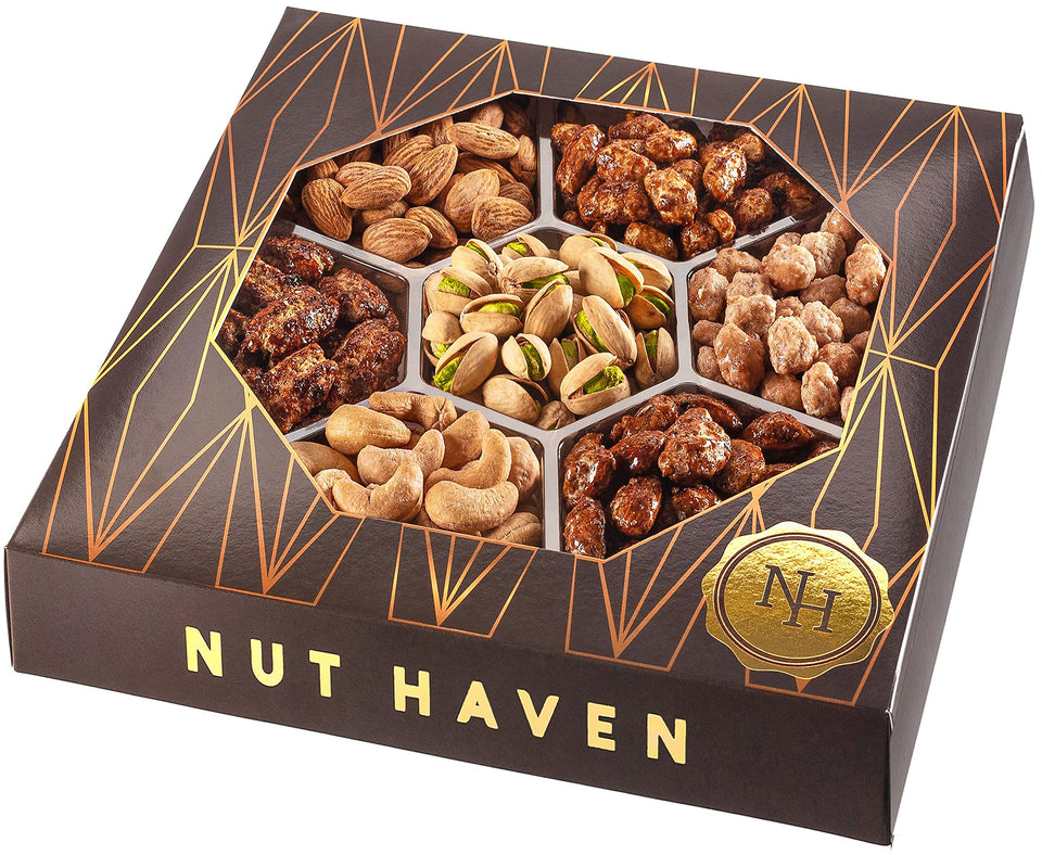 Nut Haven Mothers Day Nuts Gift Basket with elegant packaging for gifting.