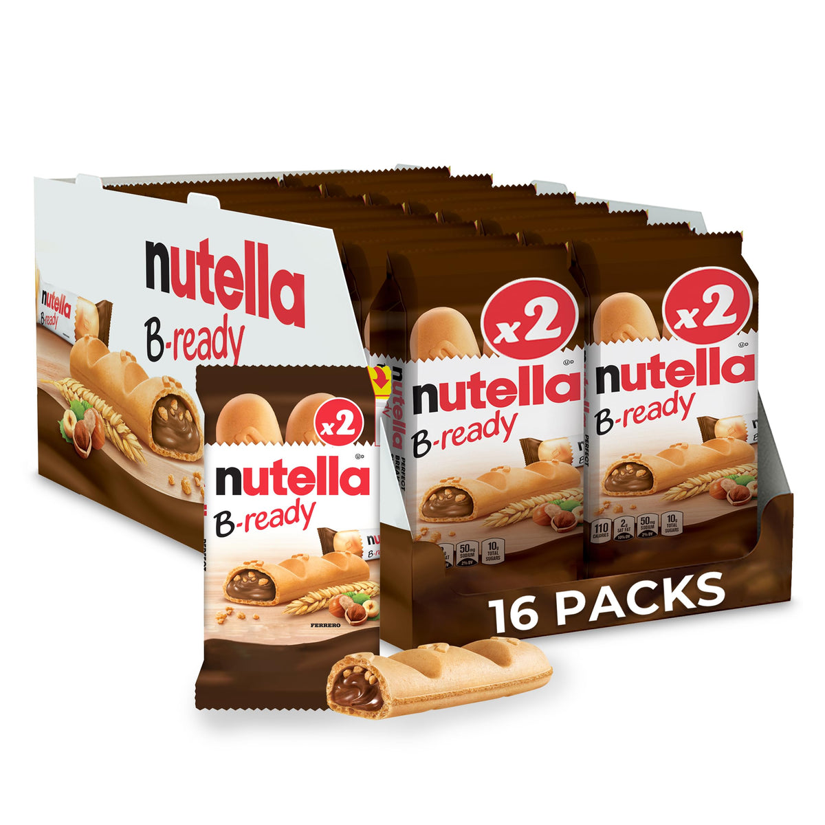 Nutella B-ready crisp wafer shell with creamy hazelnut spread, a satisfying snack
