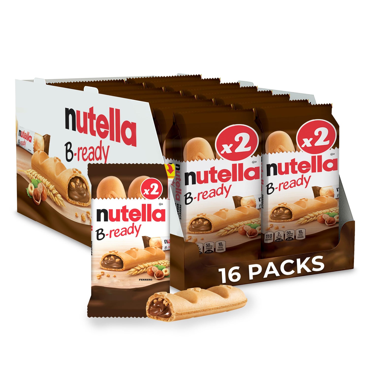Nutella B-ready crisp wafer shell with creamy hazelnut spread, a satisfying snack