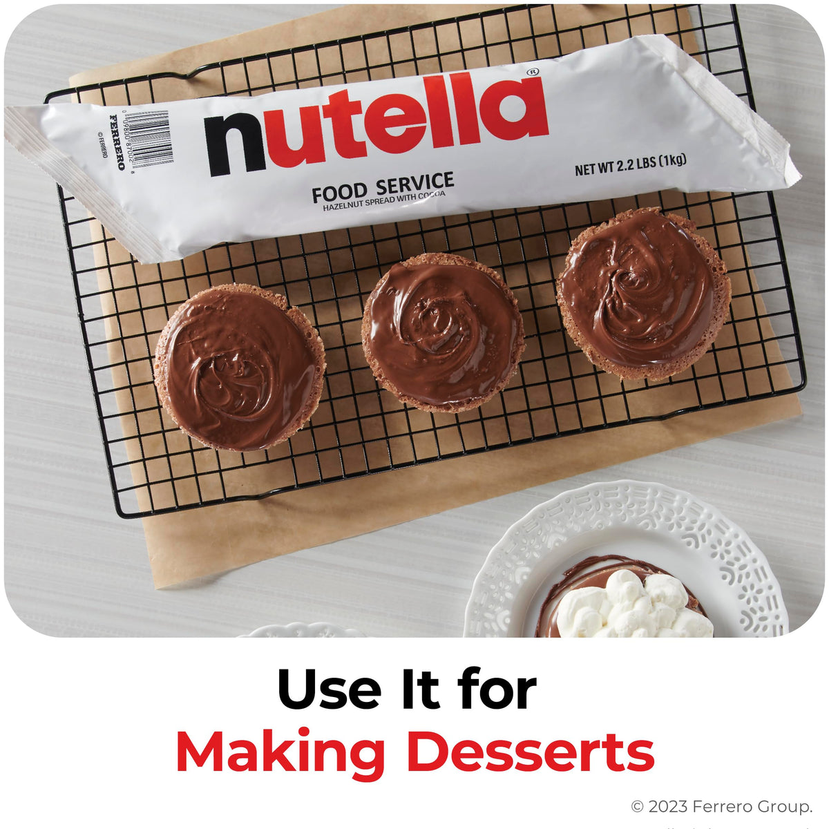 Nutella dessert swirls and toppings ready for pastry showcases.