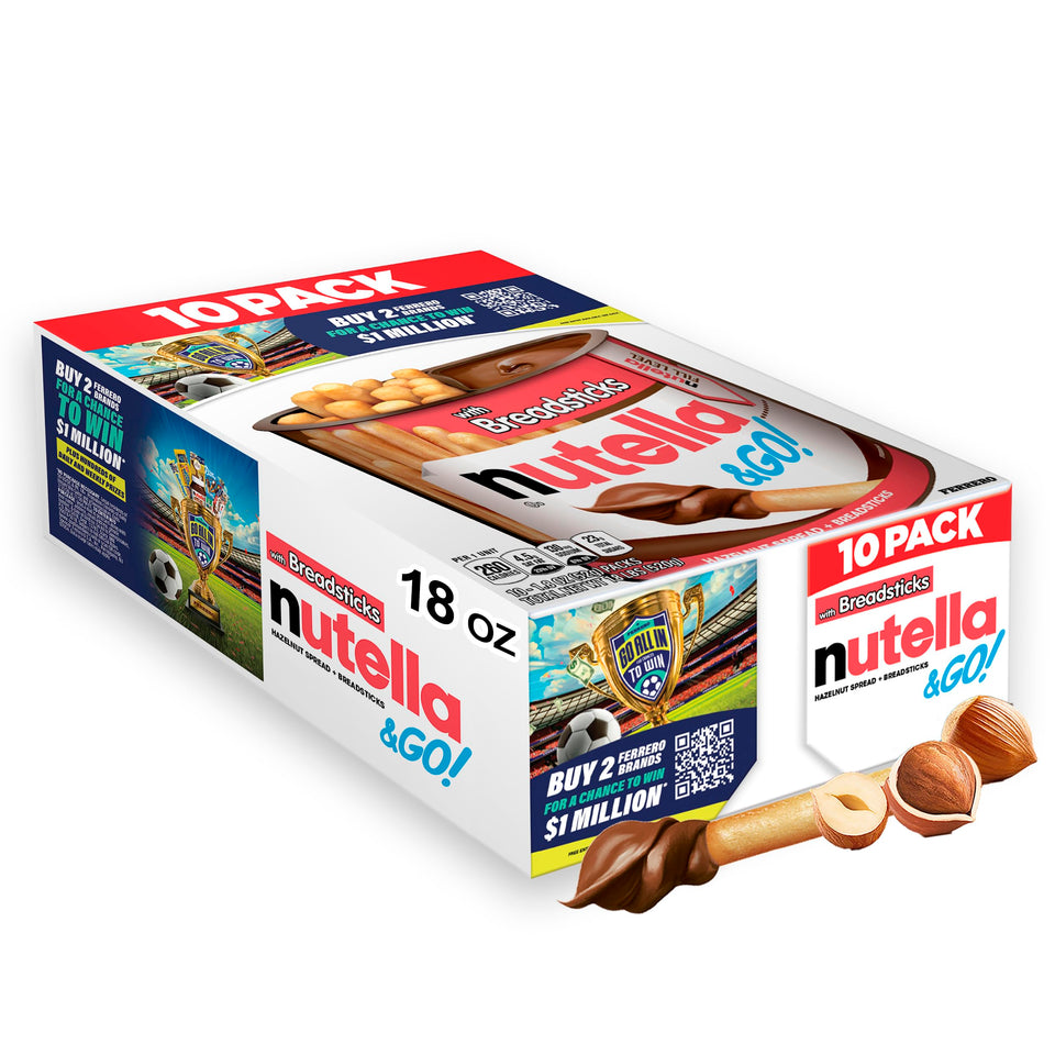 Nutella & Go! chocolate hazelnut spread with breadsticks for quick dipping