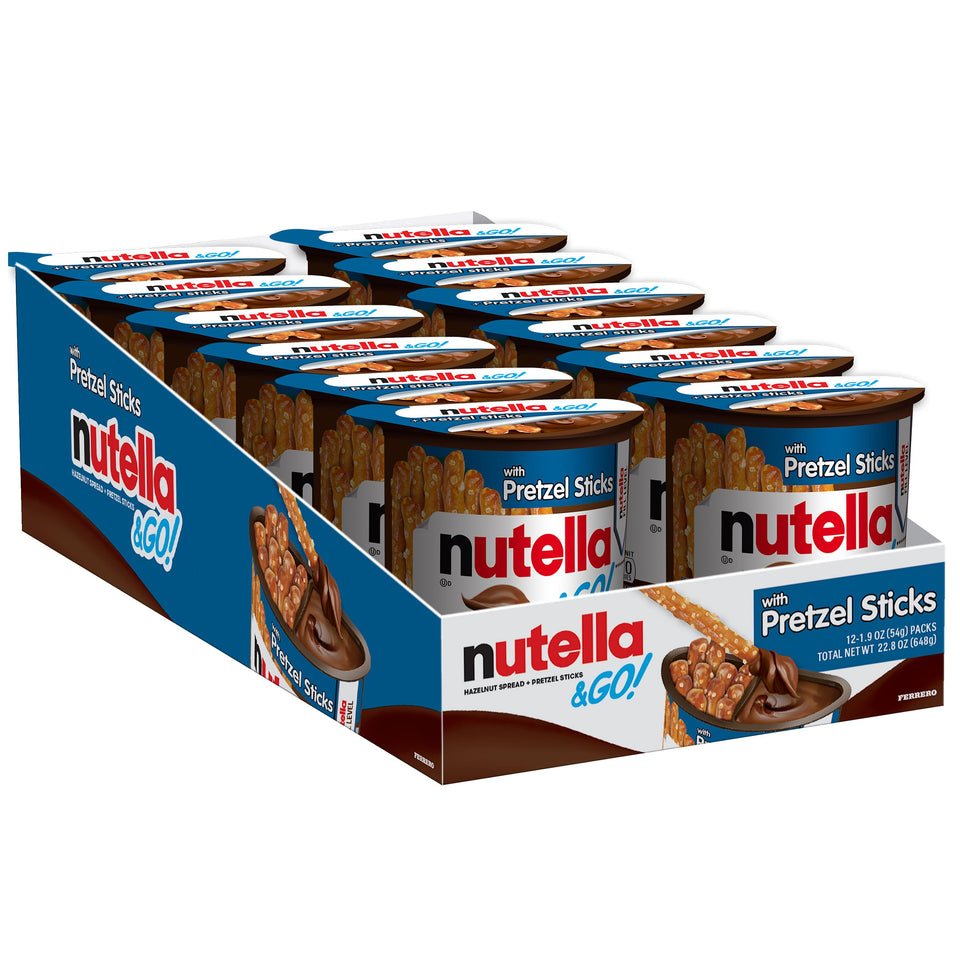 Nutella Go creamy spread closeup, showcasing rich hazelnut flavor for on-the-go snacking.