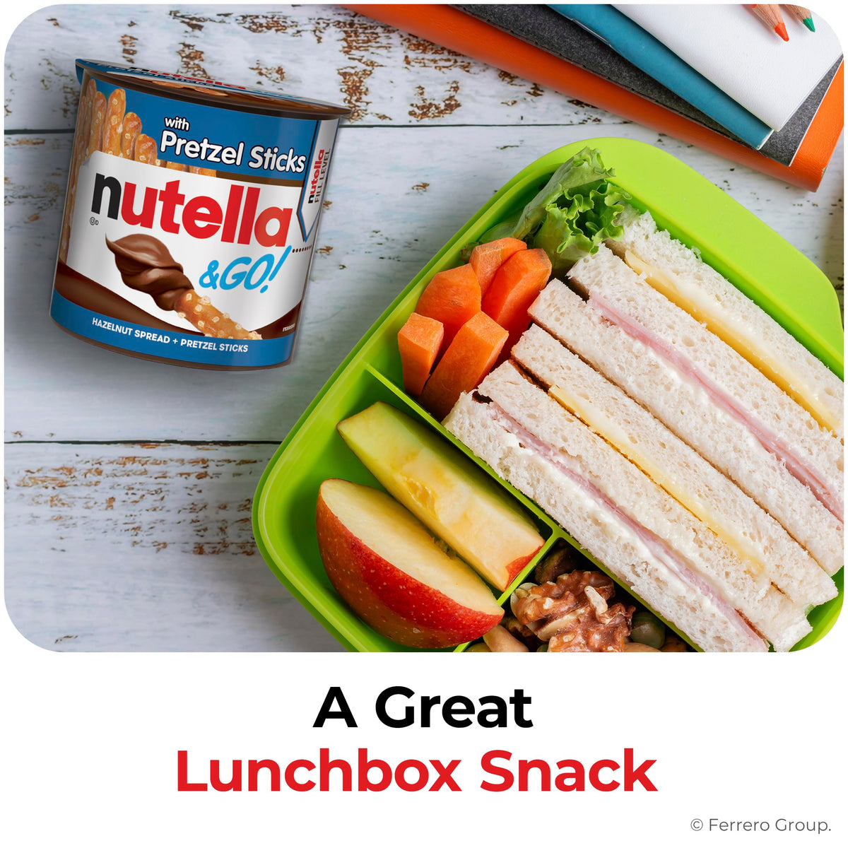 Nutella & GO! lunchbox-snack pack ready for school bags and snacks.