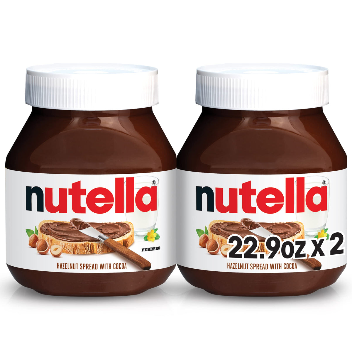 Nutella hazelnut spread jar close-up for a creamy breakfast treat.