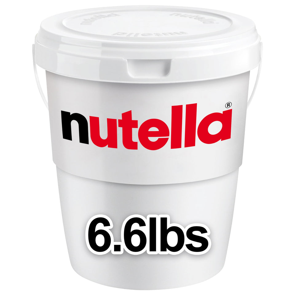 Nutella hazelnut spread tub front view, ideal for restaurant dessert prep.